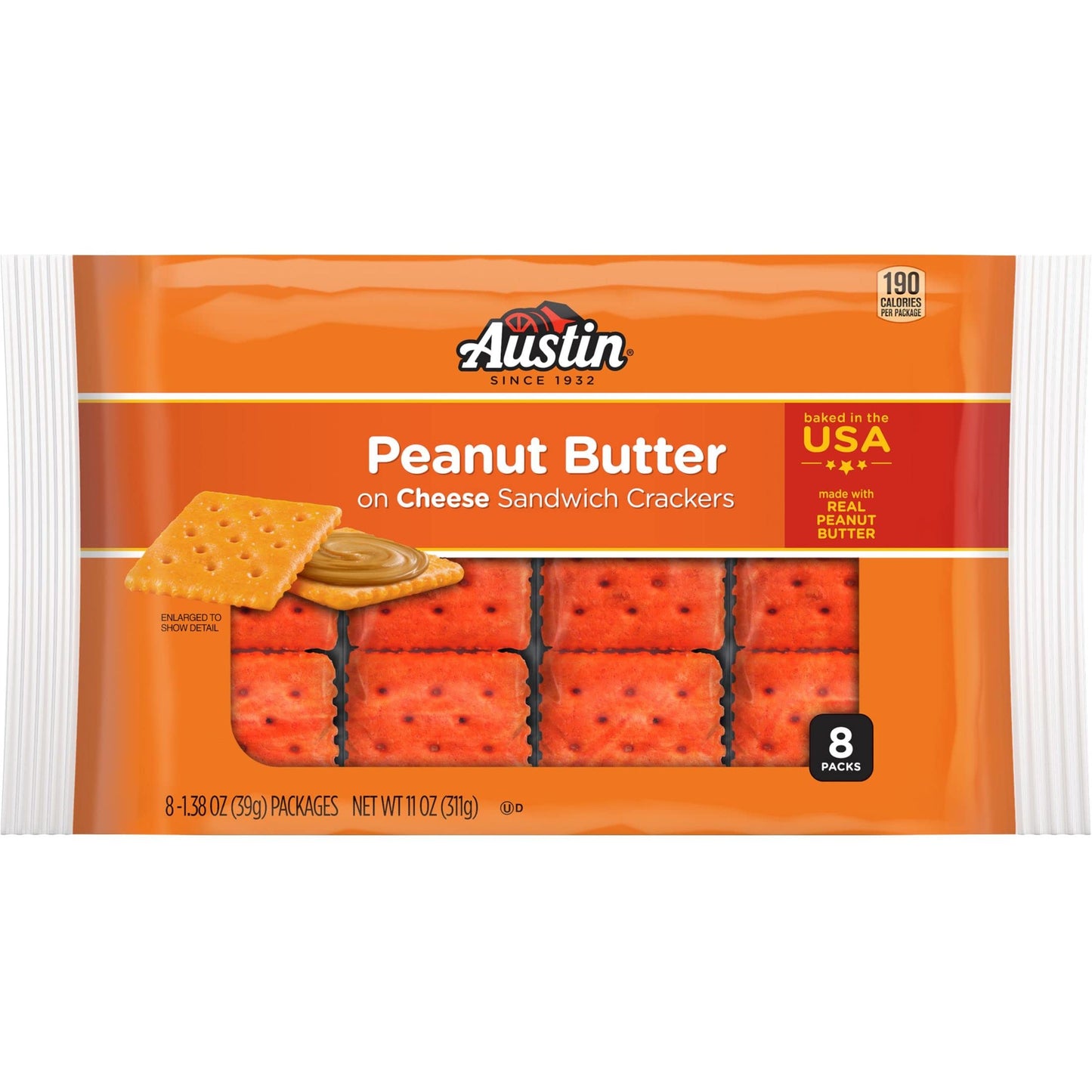 Austin Sandwich Crackers, Single Serve Snack Crackers, Office and Kids Snacks, Peanut Butter on Cheese (12 Trays, 96 Packs)