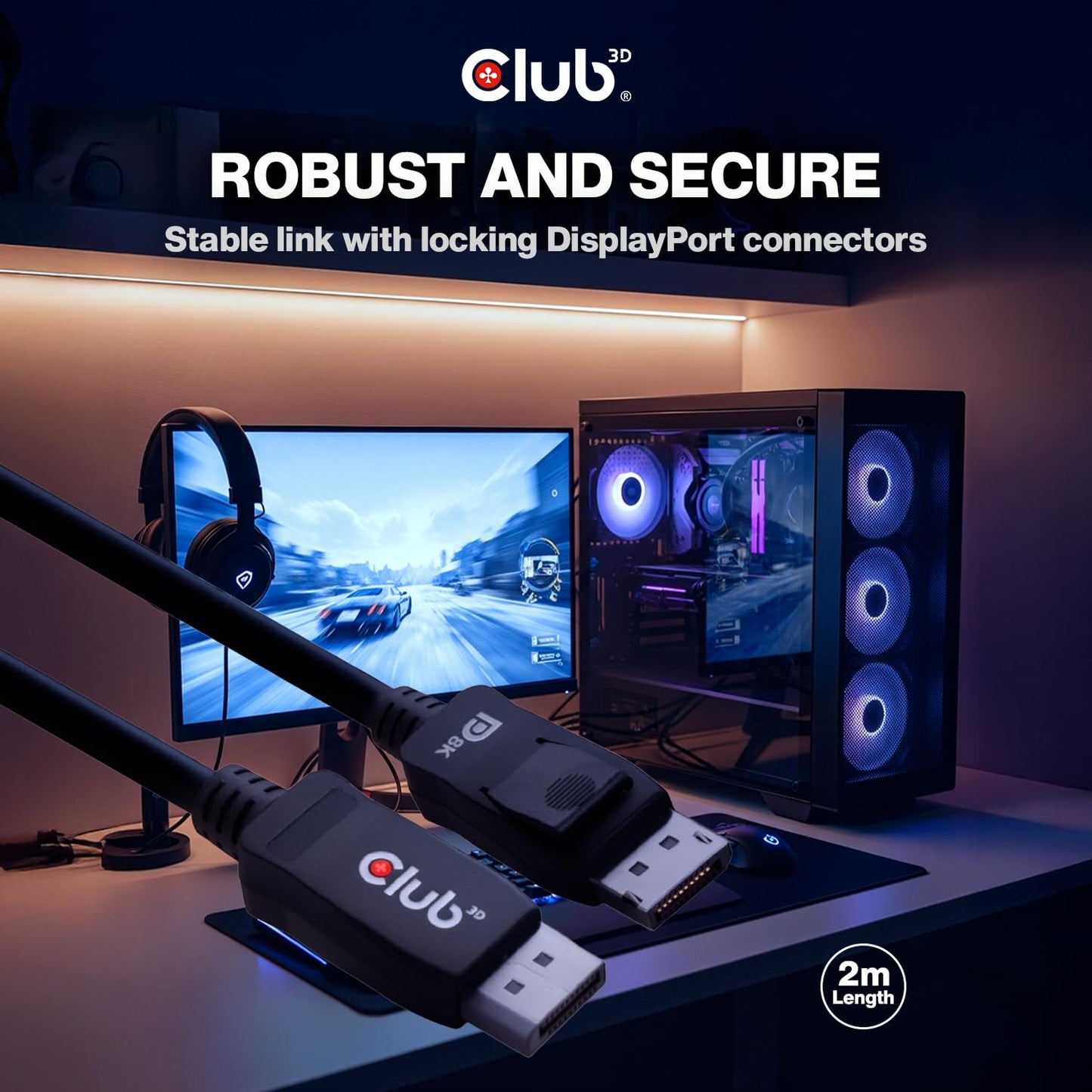 Club3D CAC-2068 VESA Certified DisplayPort to DisplayPort 1.4/Hbr3 M/M Cable DP 1.4 8K 60Hz 2m - 6,56ft