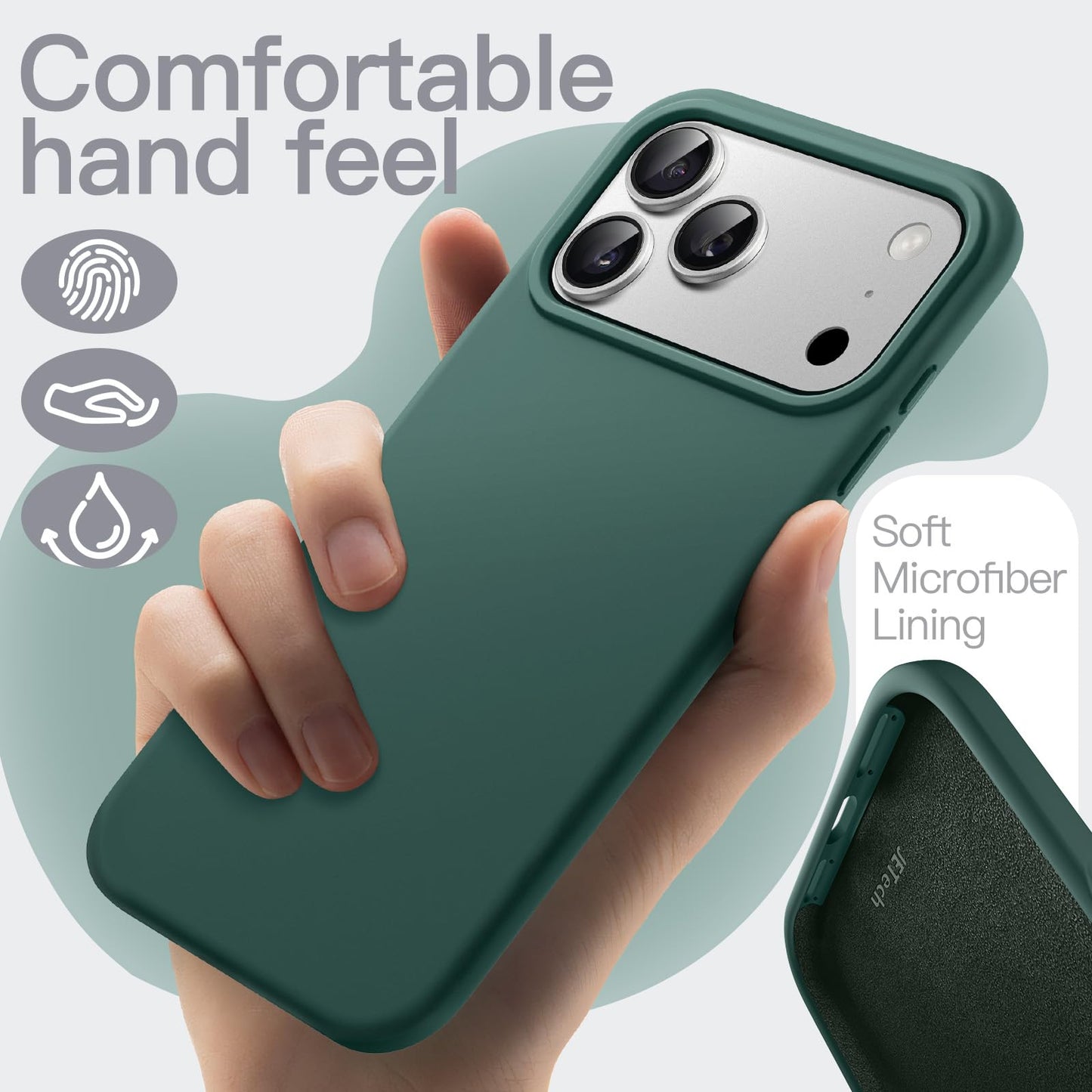 JETech Liquid Silicone Case for iPhone 17 Pro Max 6.9-Inch, Silky Soft Touch Full-Body Protection, Anti-Scratch Shockproof Phone Cover with Microfiber Lining (Dark Blue)