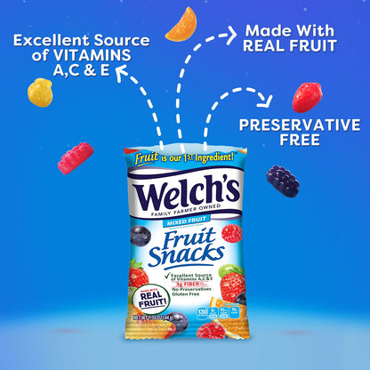 Welch's Fruit Snacks, Mixed Fruit, Bulk Pack, Individual Single Serve Bags, 0.8 oz (Pack of 40)