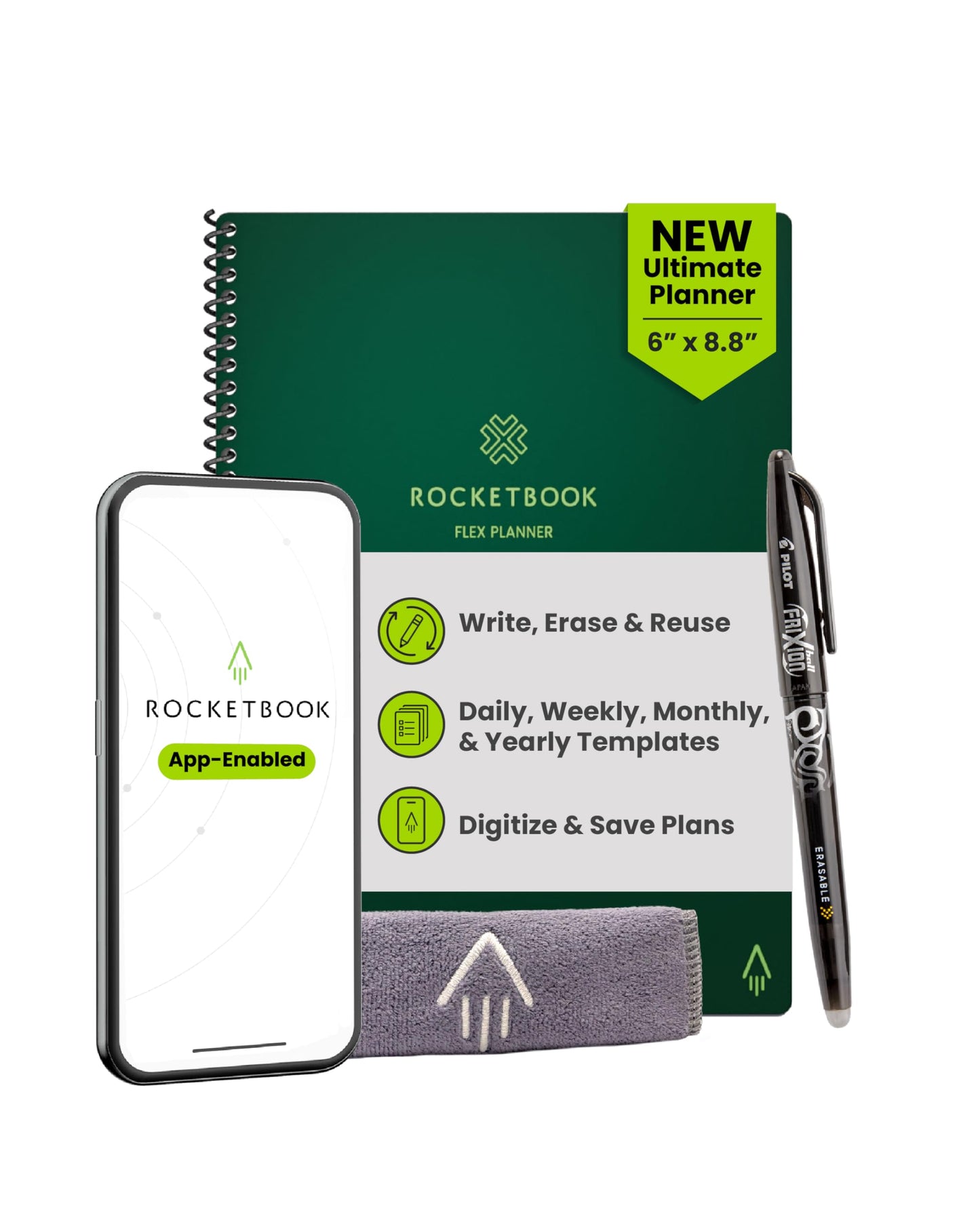 Rocketbook Fusion Hybrid Reusable Planner and Notebook in One, Additional Blank Pages, Goal and Project Tracker, Undated Planner, Letter Size 8.5x11, Black (Pack of 1)