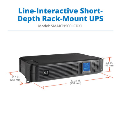 Tripp Lite SMART1500LCD 1500VA Rack Mount UPS Battery Backup, 900W, 8 Outlets, PWM Sine Wave, Short Depth 2U Rackmount UPS, AVR, LCD Screen