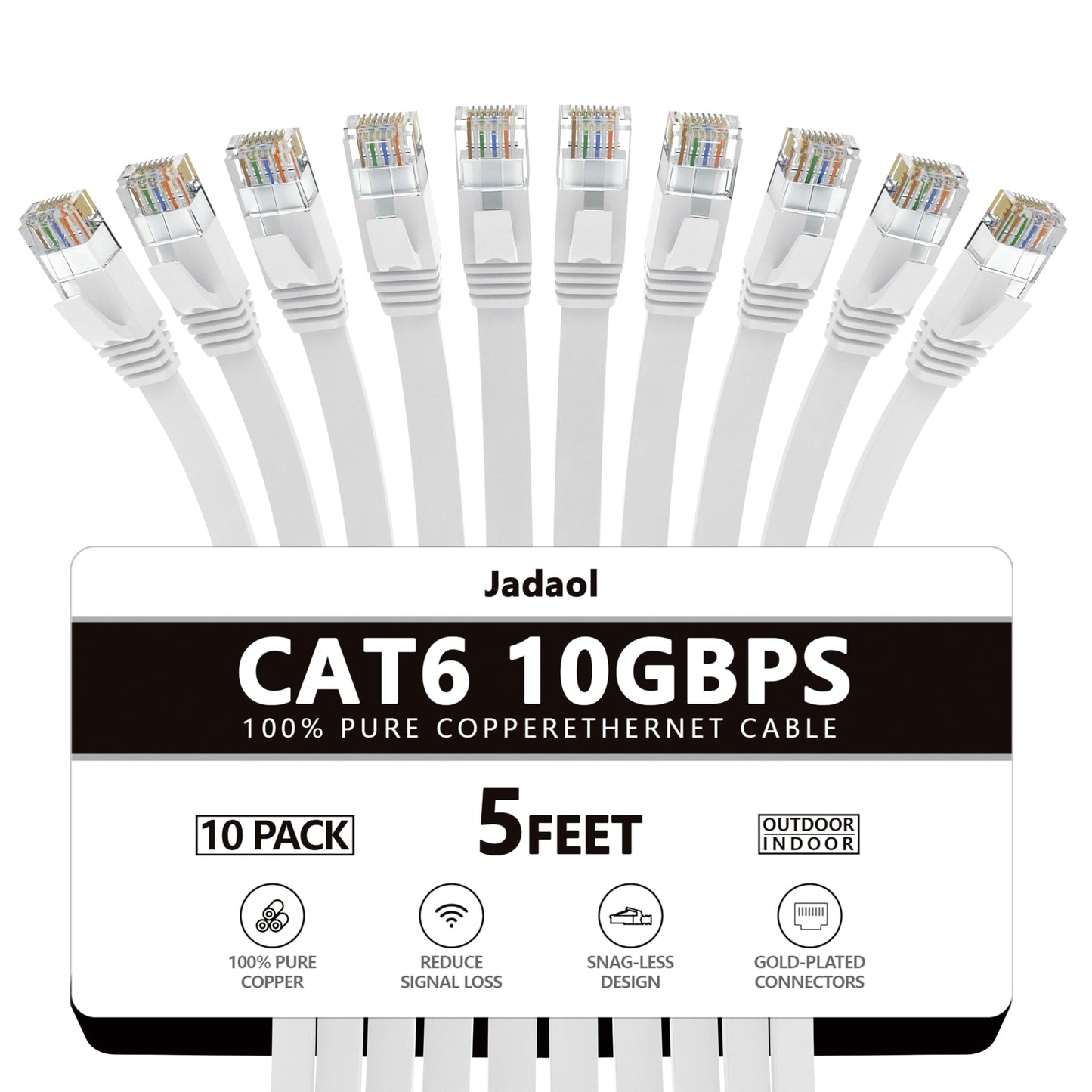 Jadaol Cat 6 Ethernet Cable 50 ft, 10Gbps Support Cat8 Cat7 Network, Flat RJ45 LAN Patch Cable, High-Speed Wired Internet Cable for Router, Modem, Switch, Gaming Consoles, PC, Streaming Devices, White