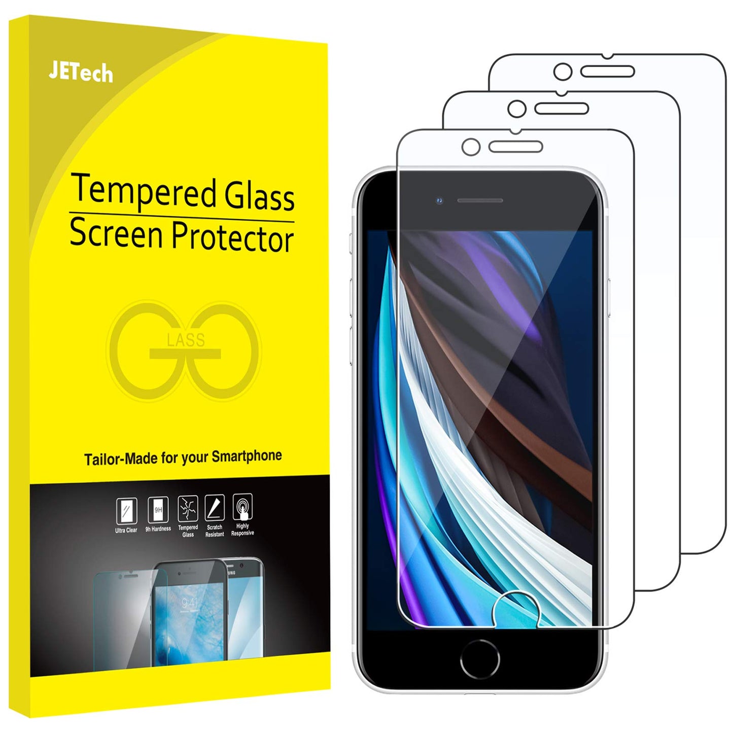 JETech Screen Protector for iPhone 17e (2026) / iPhone 16e / iPhone 14, Tempered Glass Film, 6.1-Inch Display, 3-Pack