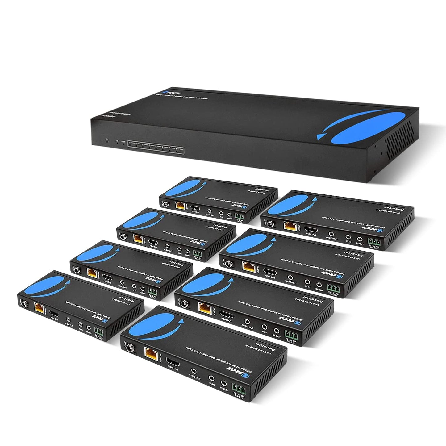 OREI 4K 4x4 HDMI Extender Matrix - UltraHD 4K @ 60Hz 4:4:4 Over Single CAT5e/6/7 Cable with HDR Switcher & IR Control, RS-232 - Up to 230 Ft - 1080P Downscale - 4 x Loop Out - 4 Receivers Included