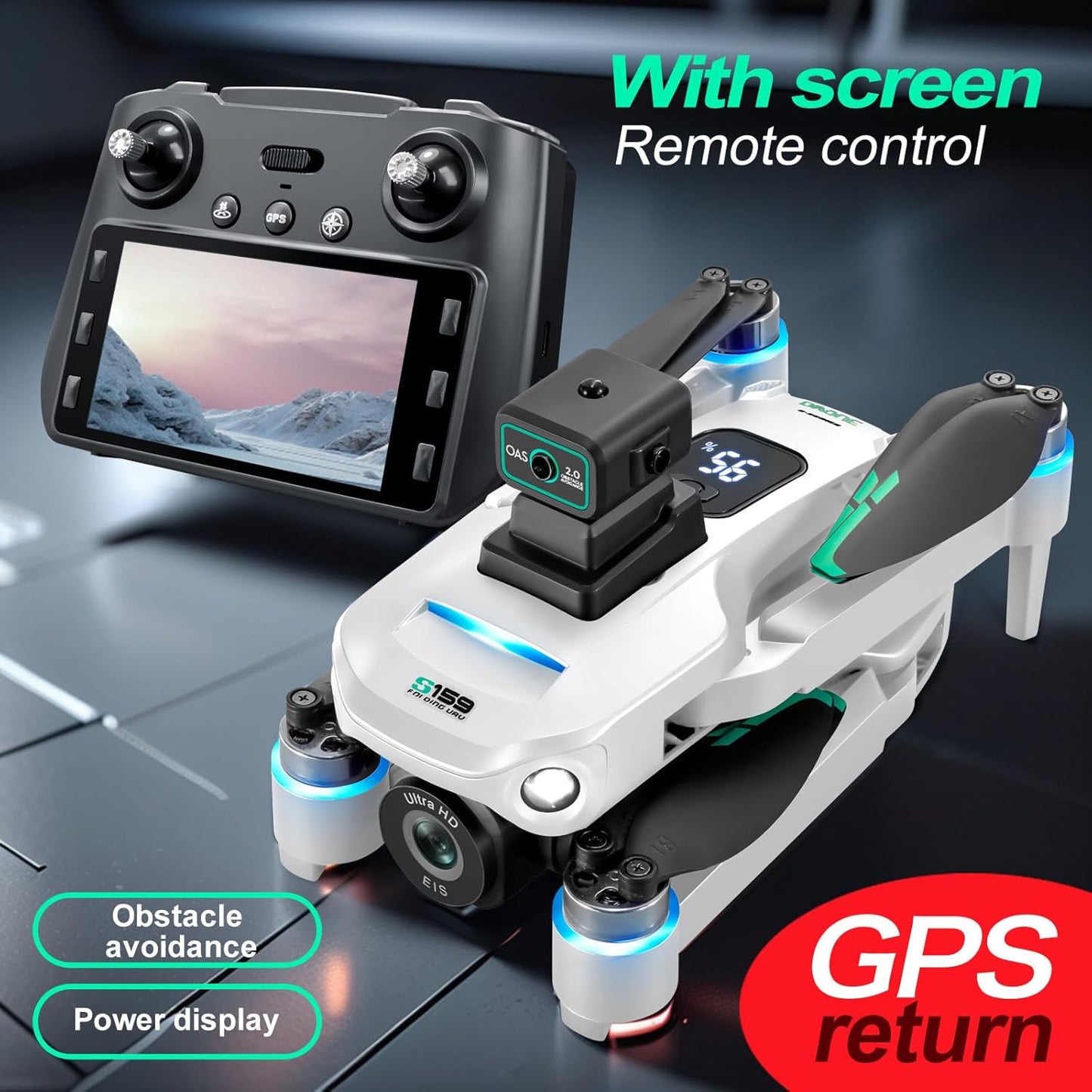 Drones with Camera for Adults 4K, GPS UHD Drone, 5G Remote Controller with Screen, One Key Return, Dual Camere, 3rd Gear Speed, Optical Flow Mode and Obstacle Avoidance, Drone for Beginners (White)