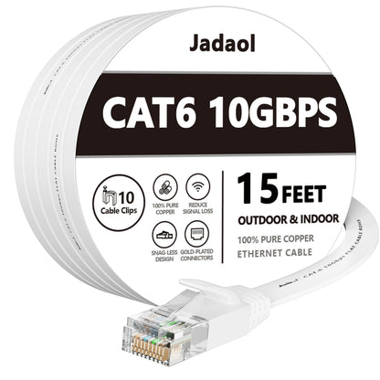 Jadaol Cat 6 Ethernet Cable 50 ft, 10Gbps Support Cat8 Cat7 Network, Flat RJ45 LAN Patch Cable, High-Speed Wired Internet Cable for Router, Modem, Switch, Gaming Consoles, PC, Streaming Devices, White