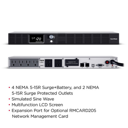 CyberPower OR500LCDRM1U Smart App LCD UPS Battery Backup and Surge Protector, 500VA/300W, 6 Outlets, AVR, 1U Rackmount, UL Certified