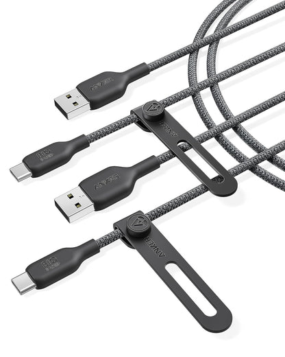 Anker Cable Bio-Briaded, Durable USB A to USB C Charger Cable for Samsung Galaxy Note Series, LG V30 (2 Pack, 6FT, Black)