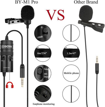 BOYA BY-M1 Pro Lapel Microphone, Clip-on Lavalier Mic for iPhone Adroid Smartphones, DSLR Camera Camcorders, Audio Recorders, PC Laptop Recording