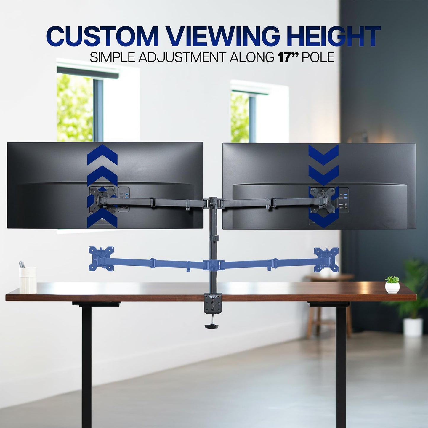 VIVO Dual Monitor Desk Mount, Holds 2 Computer Screens up to 30 inches and 22lbs Each, Heavy Duty Fully Adjustable Steel Stand with C-Clamp and Grommet, Black, STAND-V002