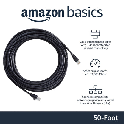Amazon Basics RJ45 Cat-6 Ethernet Patch Internet Cable, 1Gbps Transfer Speed, Gold-Plated Connectors, Universal Connectivity for PC, TV, Tablet, Router, Printer, 5 Foot, Black