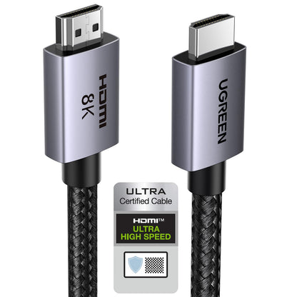 UGREEN 8K HDMI 2.1 Cable 48Gbps 6.6FT, Certified Ultra High Speed HDMI Cord Aluminum, 4K@240Hz 120Hz 10K 8K@60Hz, HDCP 2.2&2.3, eARC HDR 10 Dolby Compatible with PS5/Blu-ray/Roku TV/Switch 2/Mac mini