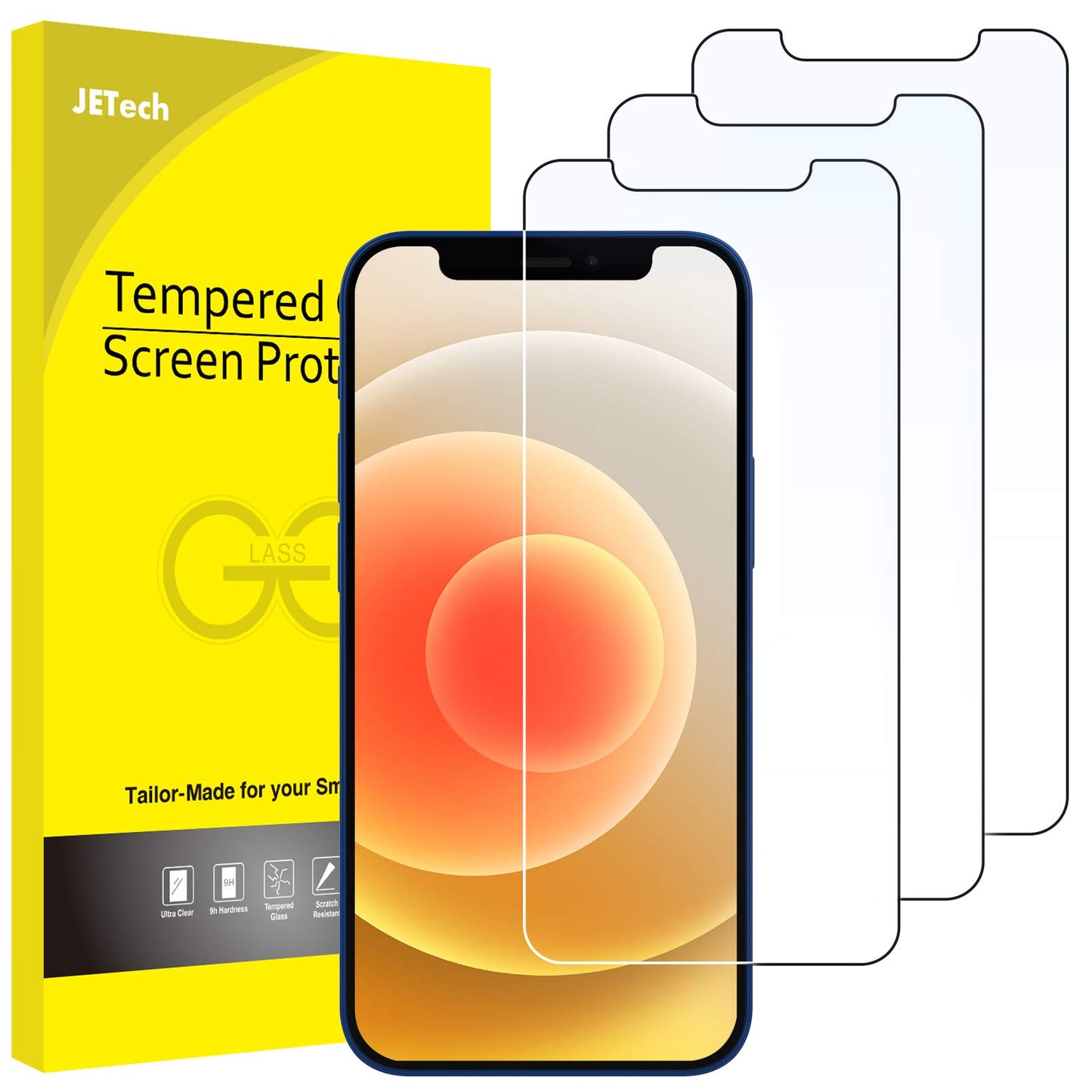 JETech Screen Protector for iPhone 17e (2026) / iPhone 16e / iPhone 14, Tempered Glass Film, 6.1-Inch Display, 3-Pack
