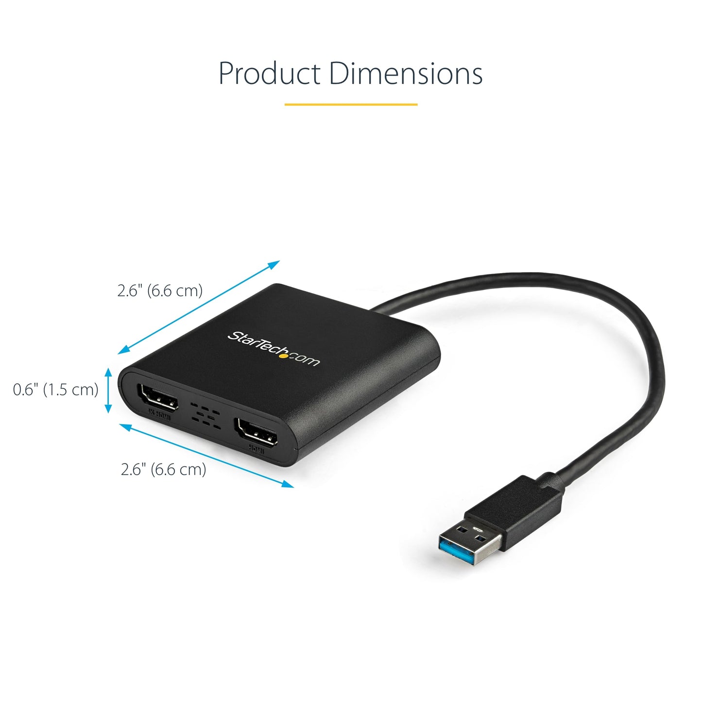 StarTech USB-A 3.0 to Dual HDMI Adapter for Windows, Dual Monitor USB to 2x HDMI Display Converter, 4K 30Hz + 1080p 60Hz, Extend or Mirror Multi-Screen Setup