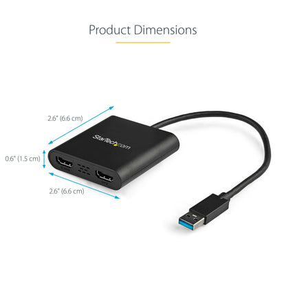 StarTech USB-A 3.0 to Dual HDMI Adapter for Windows, Dual Monitor USB to 2x HDMI Display Converter, 4K 30Hz + 1080p 60Hz, Extend or Mirror Multi-Screen Setup