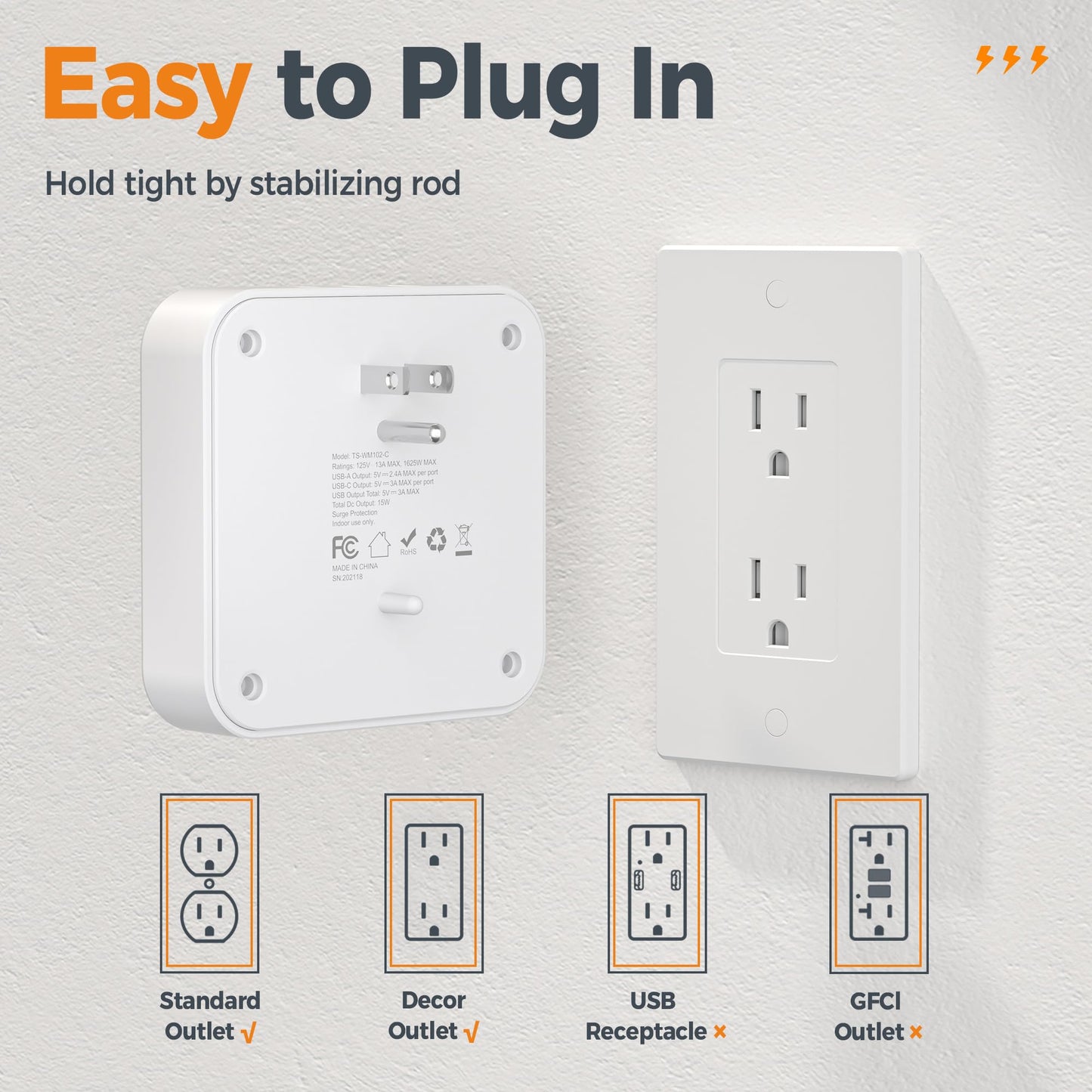 TESSAN Multi Plug Outlet Extender, Surge Protector Splitter with 3 USB (1 USB C Port) Wall Charger, Multiple Expander for Travel, Home, College Dorm Room