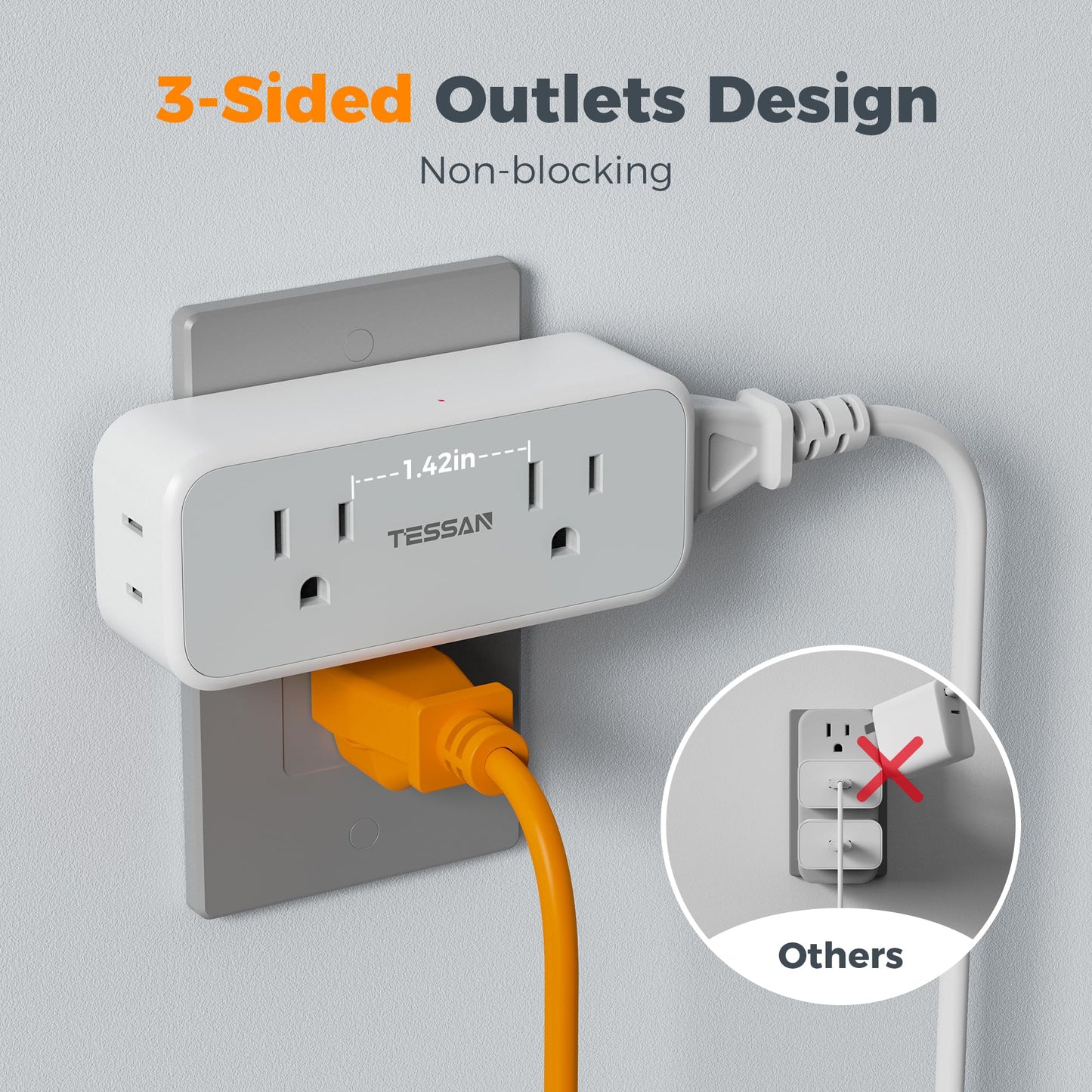 Surge Protector Outlet Extender, TESSAN Multi Plug Splitter with 4 Electrical Outlets 3 USB Ports(1 USB C), Multiple Plug Mini Wall Expander for Home Bathroom Office Dorm Room Essentials
