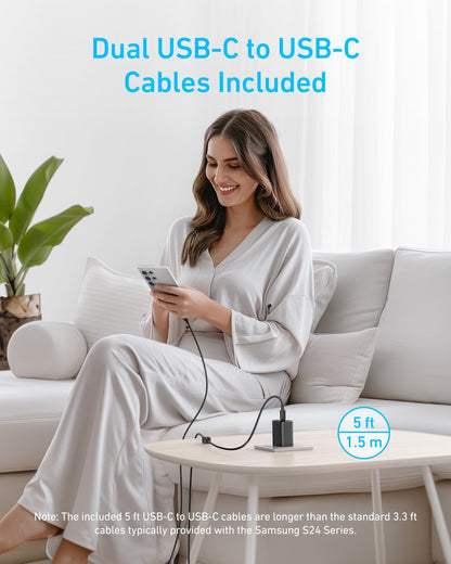 Anker 45W USB C Charger Block, PPS Fast Charger with USB-C Cable for iPhone 17/16 and More Series, iPad, Galaxy S24 Ultra (2-Pack 5 ft Cable Included)