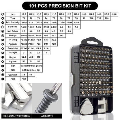 STREBITO Precision Magnetic Screwdriver Set 124-Piece Electronics Tool Kit with 101 Bits, for Computer, Laptop, Cell Phone, PC, MacBook, iPhone, PS4, PS5, Xbox Repair