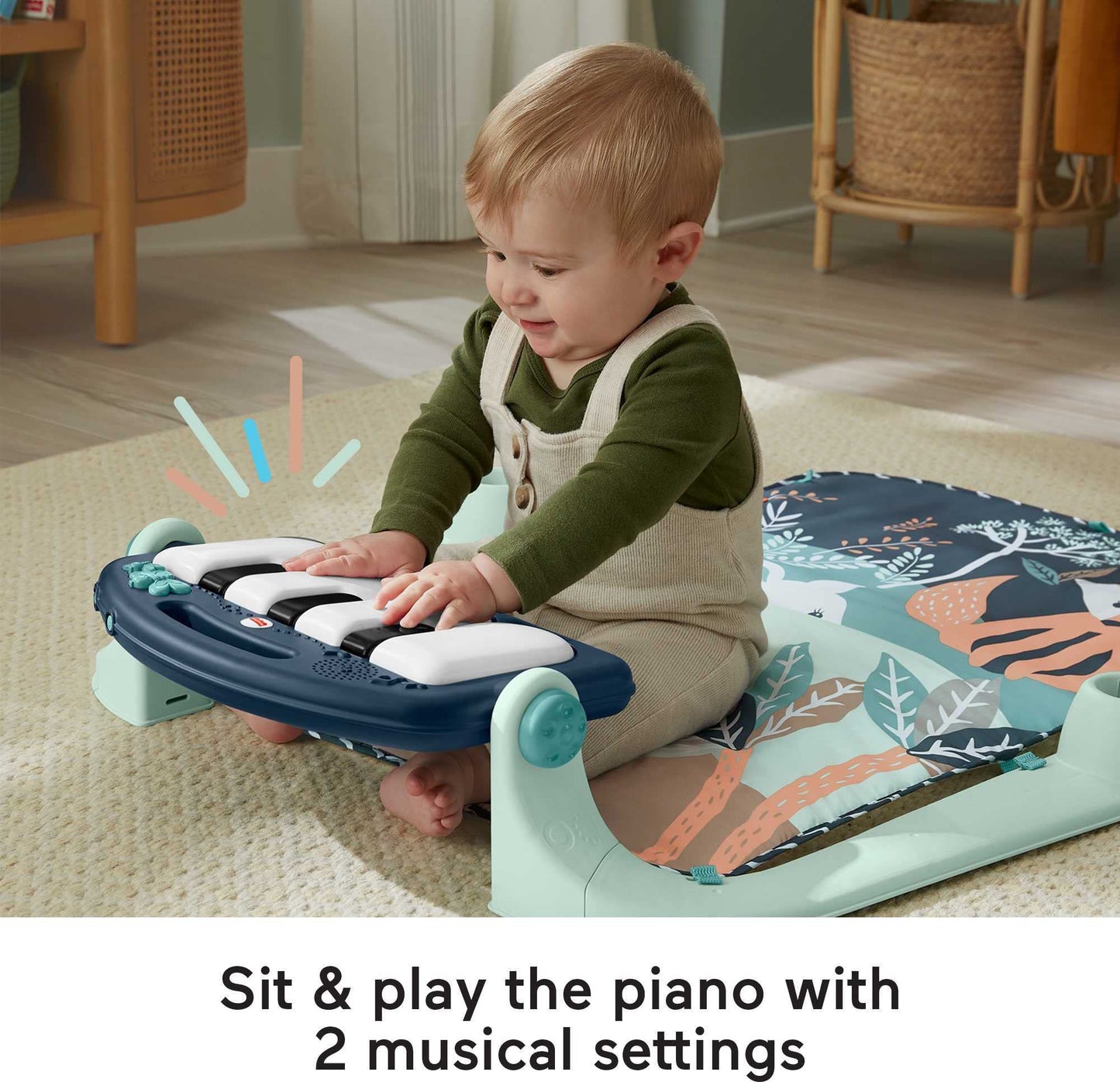 Fisher-Price Baby Playmat Glow and Grow Kick & Play Piano Gym, Blue Musical Learning Toy with Developmental Activities for Newborns 0+ Months
