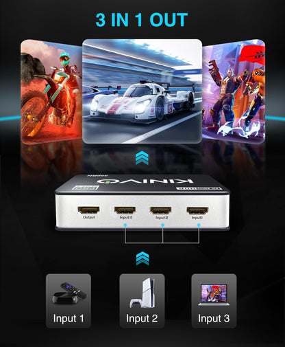 Kinivo HDMI Switch 5 in 1 Out 4K 60Hz (HDR 10, High Speed 18Gbps, IR Remote, HDCP2.2, Dolby Vision, VRR) - 550BN Switcher Compatible with Roku, PS5, Xbox, Apple TV, Nintendo Switch 2, Cable Box