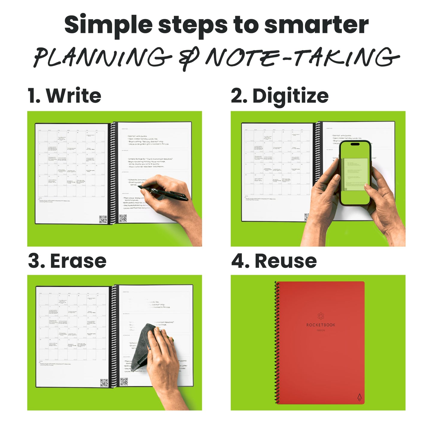 Rocketbook Fusion Hybrid Reusable Planner and Notebook in One, Additional Blank Pages, Goal and Project Tracker, Undated Planner, Letter Size 8.5x11, Black (Pack of 1)