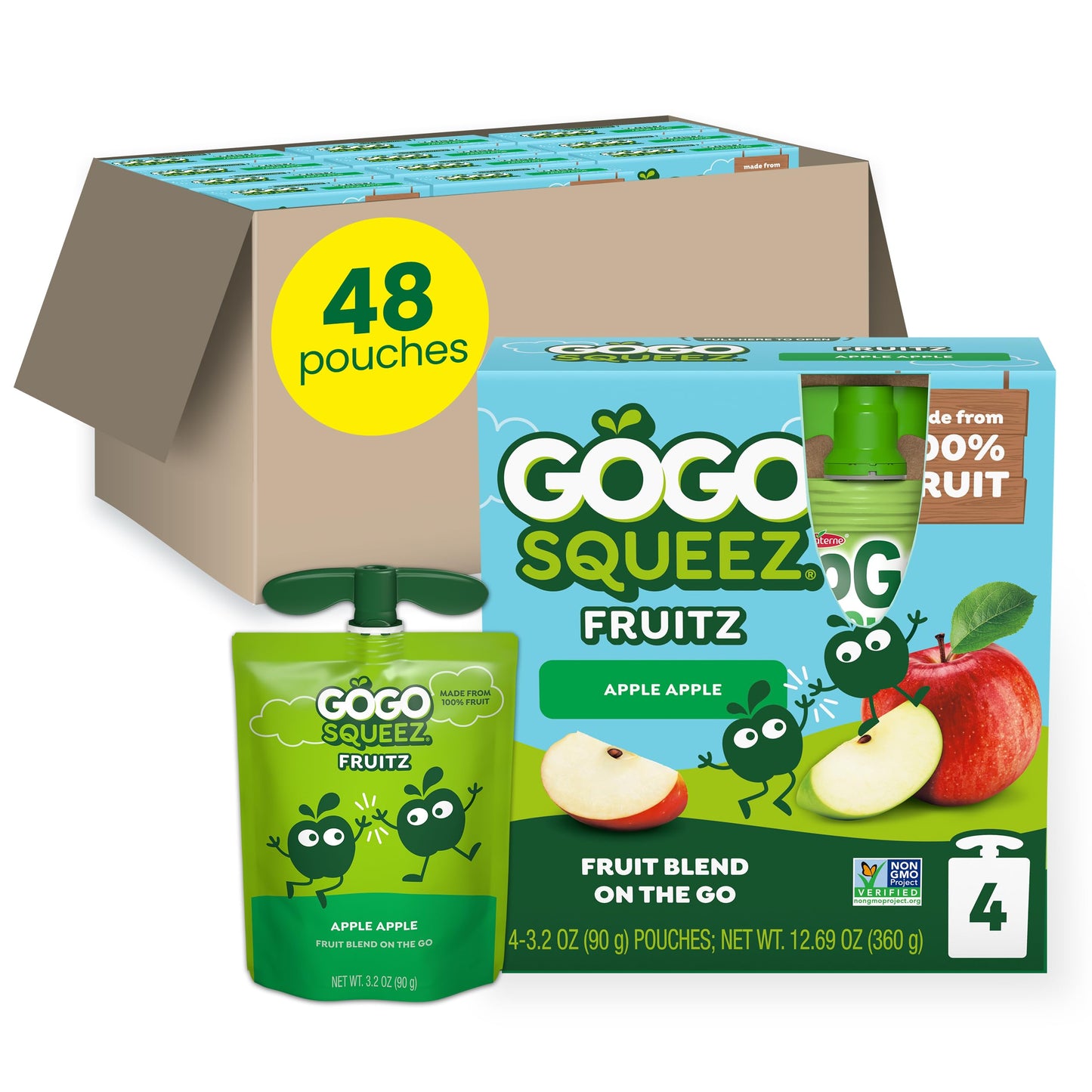 GoGo squeeZ Applesauce and Fruit Puree, Apple Banana, 3.2 oz (Pack of 48), Unsweetened Fruit Snacks for Kids, Gluten Free, Nut Free and Dairy Free, BPA Free Pouches (Packaging May Vary)