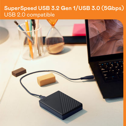 WD 5TB My Passport, Portable External Hard Drive, Black, backup software with defense against ransomware, and password protection, USB 3.1/USB 3.0 compatible - WDBPKJ0050BBK-WESN