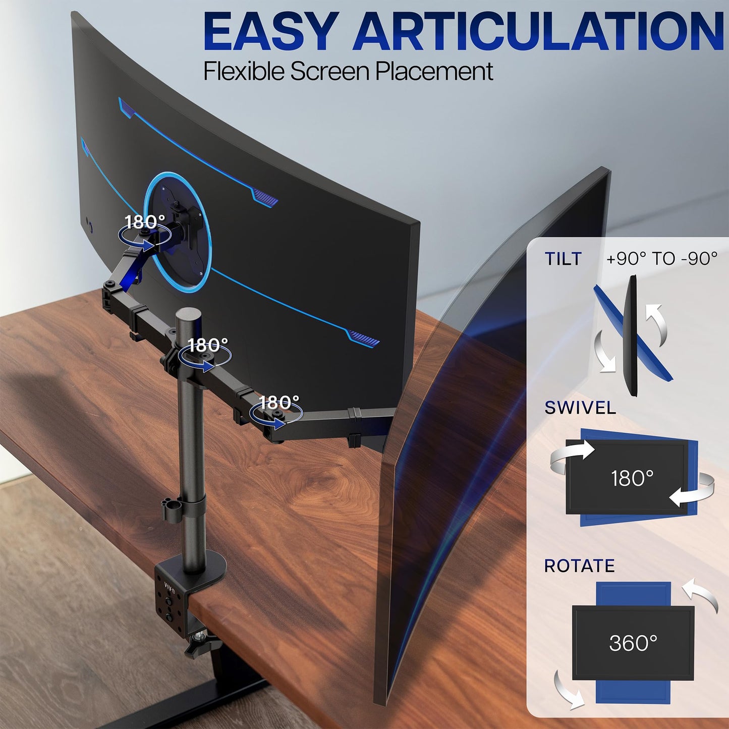 VIVO Dual Monitor Desk Mount, Holds 2 Computer Screens up to 30 inches and 22lbs Each, Heavy Duty Fully Adjustable Steel Stand with C-Clamp and Grommet, Black, STAND-V002