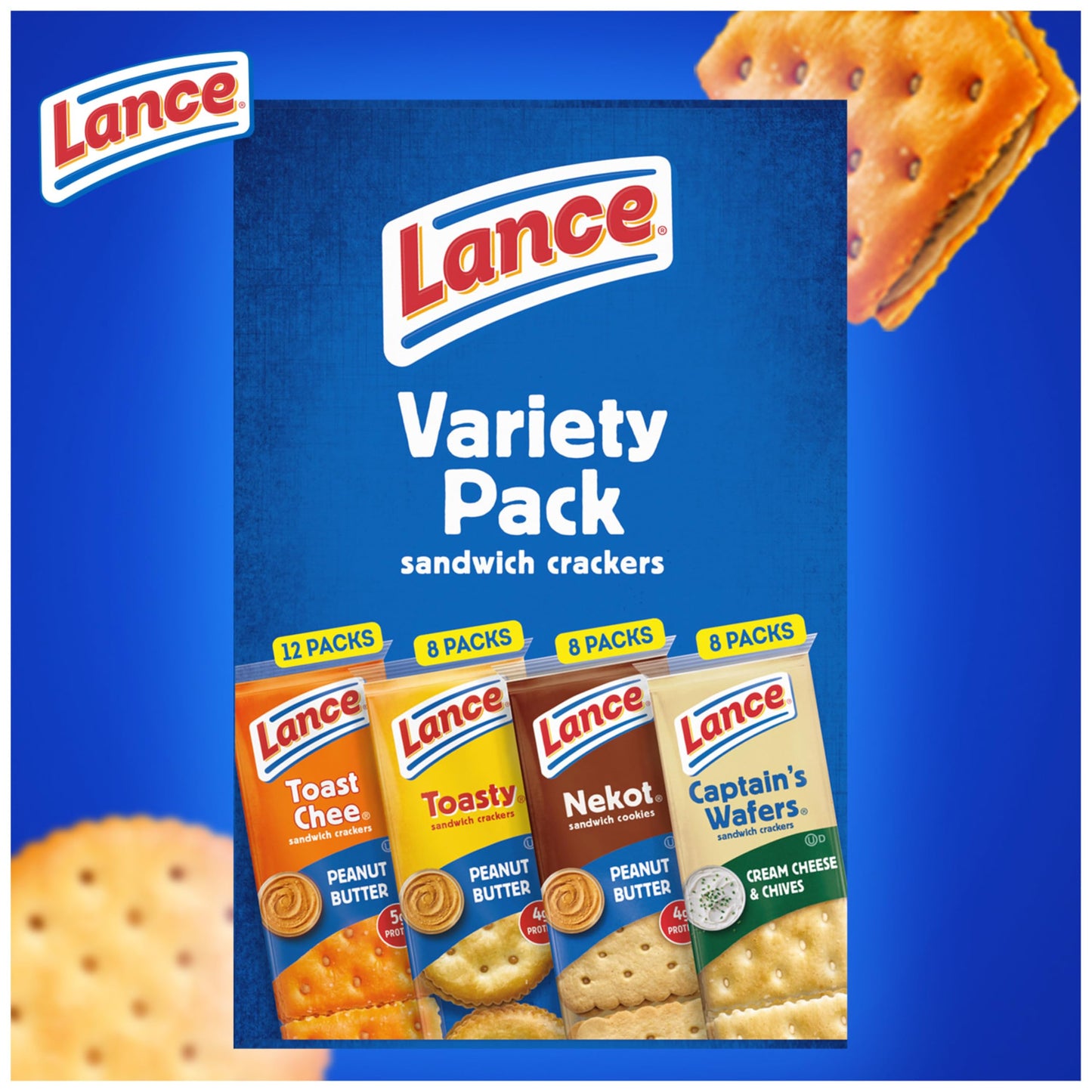 Lance Sandwich Crackers, Variety Pack, 3 Flavors, 20 Individually Wrapped Packs, 6 Sandwiches Each