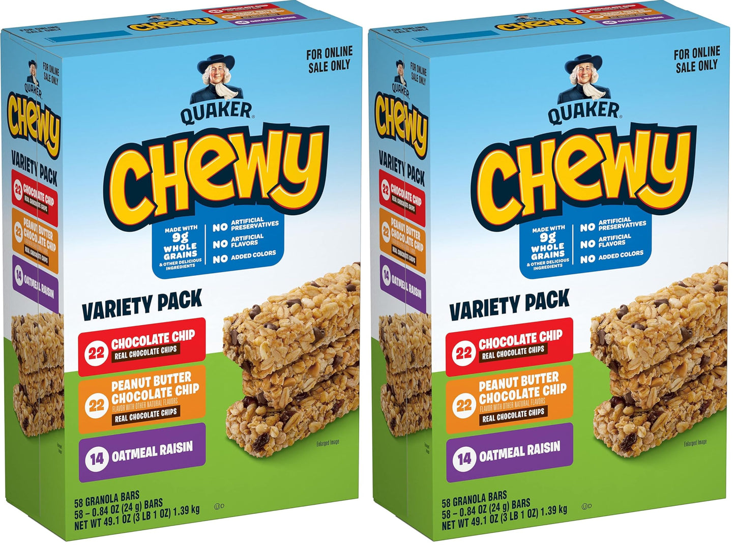Quaker Chewy Granola Bars, Chewy & Dipps Variety Pack, (58 Bars), Whole Grains, No Artificial Flavors, No Added Colors