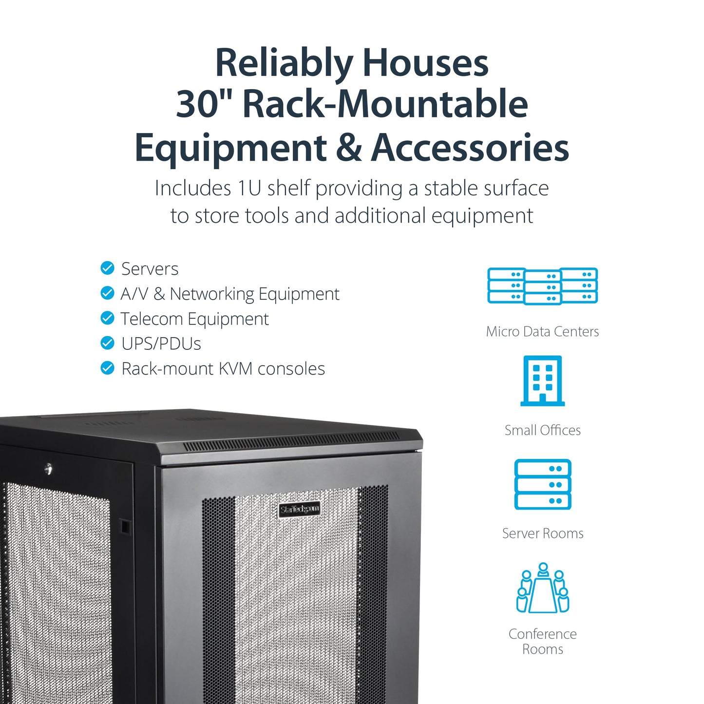 StarTech 18U Enterprise-Grade Server Rack Cabinet Kit, 19in Enclosed 4-Post Rack with Shelf and Cable Management, 29in (75cm) Mounting Depth, 992lb (450kg) Capacity