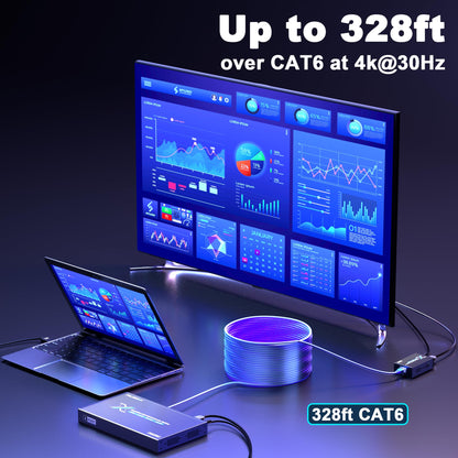 ALGOX 328ft/100m 4K@30Hz HDMI Extender Splitter 1 in 2 Out Over CAT6/6e/7(T-568B) Supports Loop Out, EDID Copy, HDR10, Dolby Vision, 3D Video, Plug and Play, Easy to Install