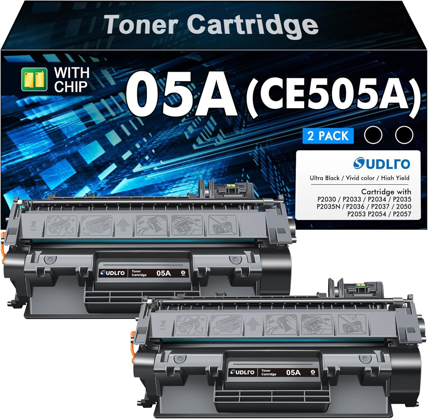 SUDLTO 05A CE505A Toner Cartridge - Replacement for HP 05A Toner Cartridge Black for HP LaserJet Pro P2035 P2035N P2055DN 2055DN 2035N P2030 P2050 P2055D P2055X 2055D 2055X Printer (Black, 2-Pack)