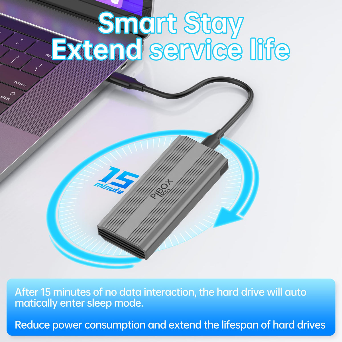 PiBOX India NVMe M2 Enclosure - Dual Protocol USB 3.2 Tool-Free Case, PCI-E Reader, USB-C, M & B+M Keys, 2230/2242/2260/2280 SSDs