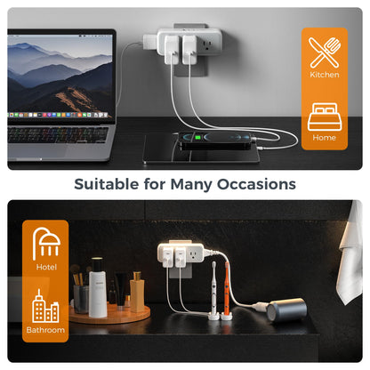 Multi Plug Outlet Extender, TESSAN Surge Protector Wall Plug Splitter with 5 Electrical Outlet Expander, Multiple Plug Adapter for Travel Home Office