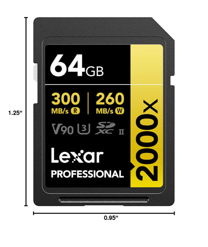 Lexar 256GB 2000x SD Memory Card, 300MB/s Read, 8K, V90, U3, UHS-II