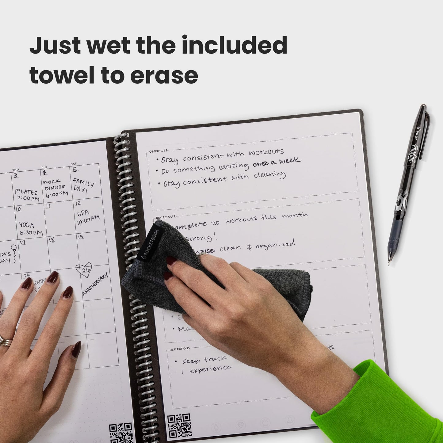 Rocketbook Fusion Hybrid Reusable Planner and Notebook in One, Additional Blank Pages, Goal and Project Tracker, Undated Planner, Letter Size 8.5x11, Black (Pack of 1)