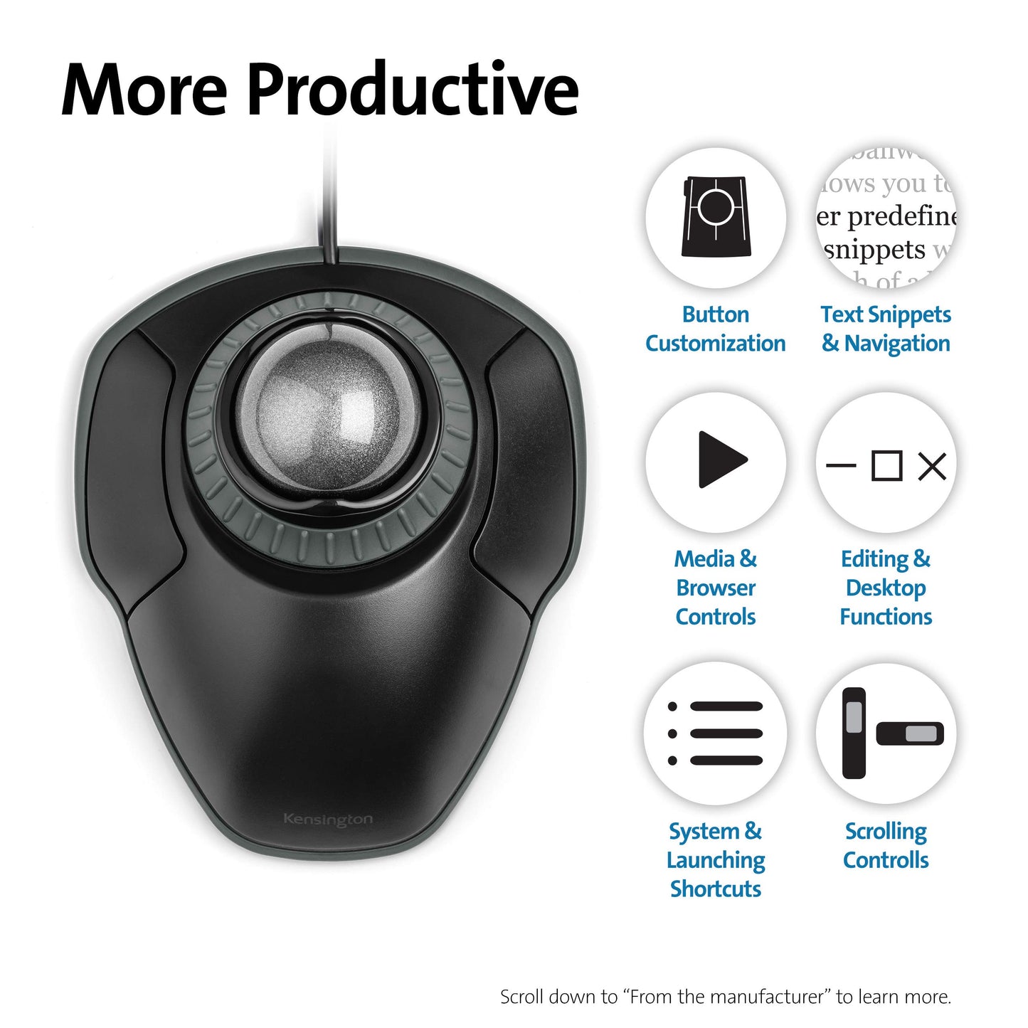 Kensington Orbit Trackball Mouse with Scroll Ring (K72337US), 4 1/2X5 1/2X2"