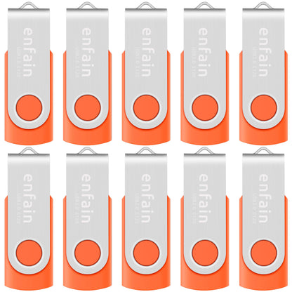 Enfain 16GB USB 2.0 Flash Drive 10 Pack | Swivel Thumb Drives with 31 Labels | Gift-Ready Packaging for Corporate Events, Office & Team Distributions (Black)