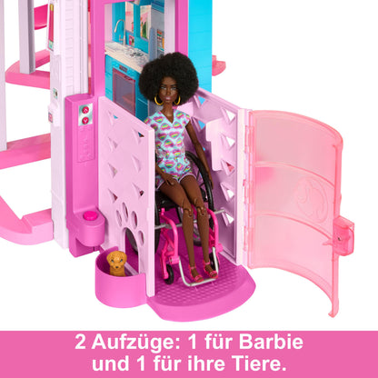 Barbie Dreamhouse, Pool Party Doll House with 75+ Pieces and 3-Story Slide, House Playset, Pet Elevator and Puppy Play Areas