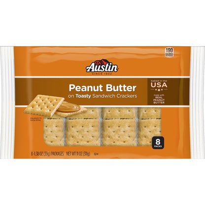 Austin Peanut Butter On Toasty Sandwich Crackers, Lunch Snacks, 11oz Tray (8 Packs)