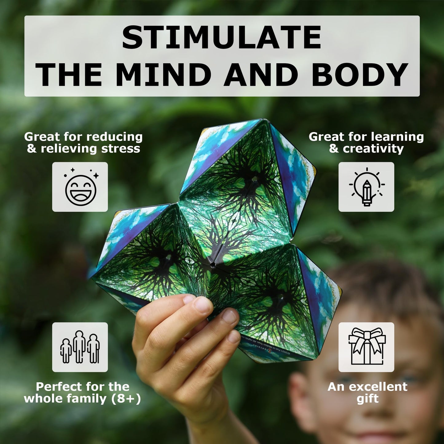 Shashibo Shape Shifting Box - Award-Winning STEM Fidget Toy with Ultra Strong Magnets - Puzzle Cube Transforms Into 100+ Shapes, Perfect Sensory Gift for Kids, Teens, and Adults (Spaced Out)
