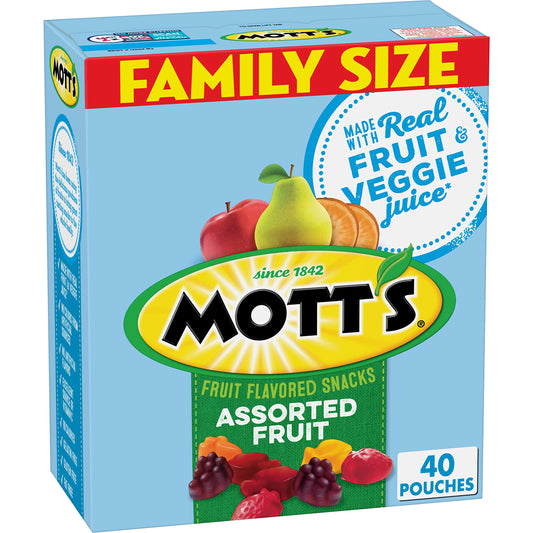 Mott's Fruit Flavored Snacks, Assorted Fruit, Gluten Free Snack, Value Pack, 22 Pouches, 17.6 oz (Pack of 6)
