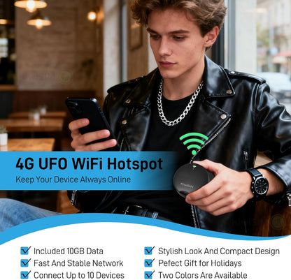 UFO Mobile Hotspot with Data 10GB-30Days, Portable Pocket WiFi 6 & 4G LTE Hotspot l MiFi, Support AT&T, T-Mobile, Verizon, 10 Devices, USA Coverage, No SIM Card Required, No Contract, Black