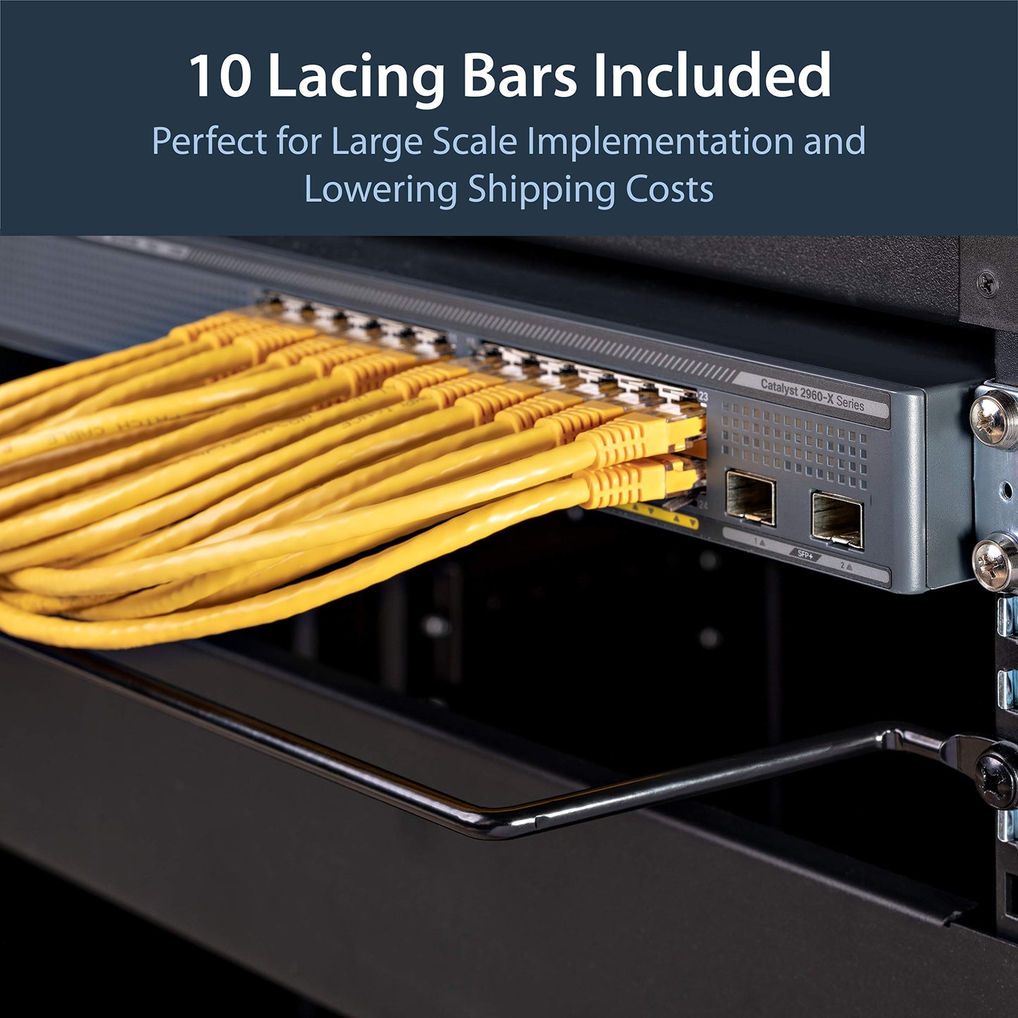 StarTech 10-Pack Horizontal Lacing Bar with 2in (5.1cm) Offset at 75 Degrees, Server Rack Cable Management, 19" Network Rack-Mount Cord Organizer, TAA