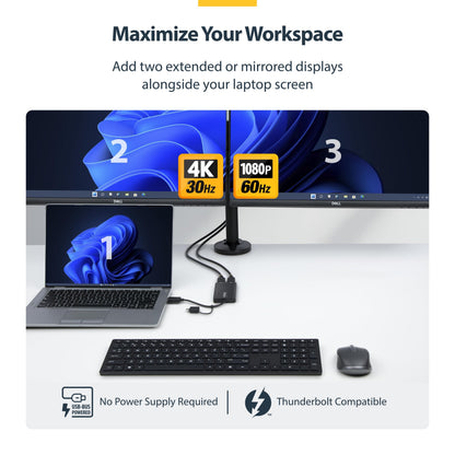 StarTech USB-A 3.0 to Dual HDMI Adapter for Windows, Dual Monitor USB to 2x HDMI Display Converter, 4K 30Hz + 1080p 60Hz, Extend or Mirror Multi-Screen Setup