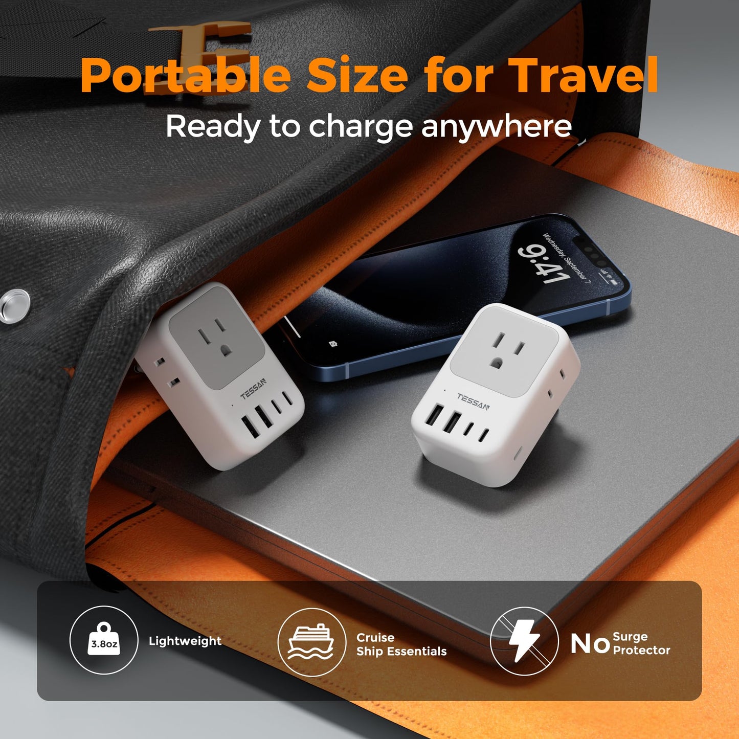 2 Pack European Plug Adapter USB C, TESSAN US to Europe Adapter 4 Outlets 3 USB Charger, Type C International Power Adaptor to Italy Spain France Portugal Iceland Germany, Europe Travel Essentials