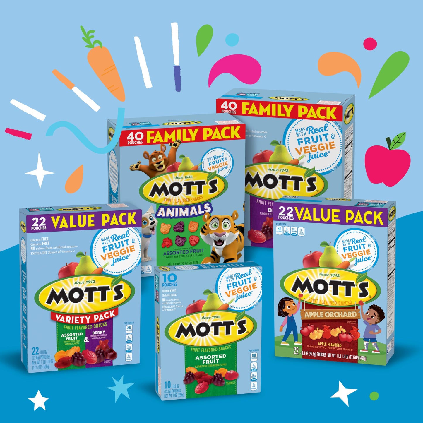 Mott's Fruit Flavored Snacks, Assorted Fruit, Gluten Free Snack, Value Pack, 22 Pouches, 17.6 oz (Pack of 6)